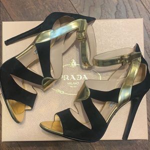 Prada Shoes - Black and Gold Heel - Size 8